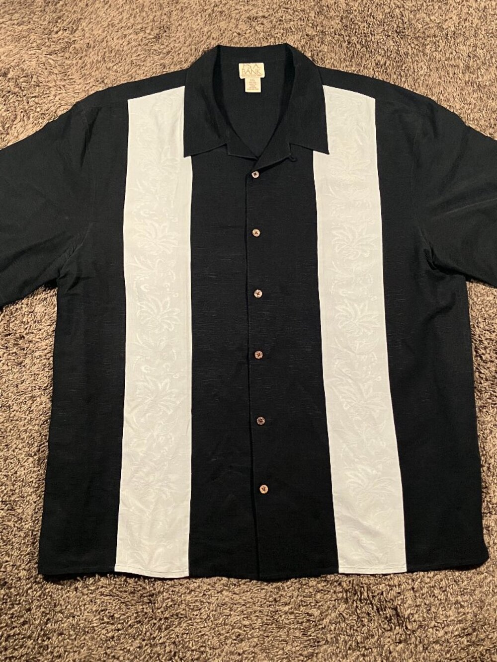 Jos A Bank Silk Bowling Shirt Black Camp Collar Retro Panel Rockabilly 50s